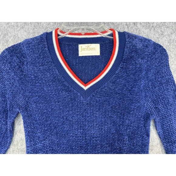 Vintage Jantzen Sweater Women Small Blue V-Neck Varsity - Picture 2 of 8